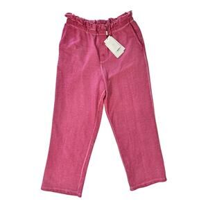 Something Navy‎ Womens (L)Taylor Ruffle Sweatpants Paperbag Crop Wide Pink Terry